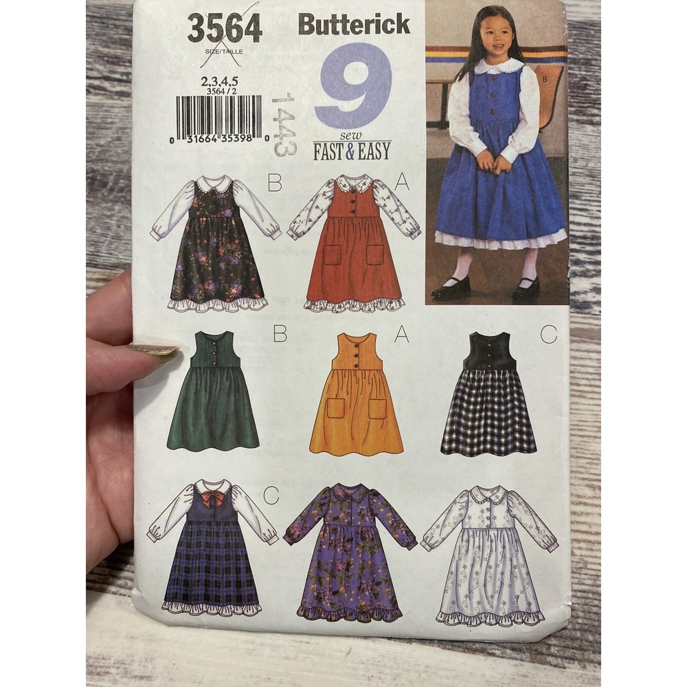 Butterick 3564 Girls Dress Sewing Pattern Size 2-5 Jumper Pinafore Uncut